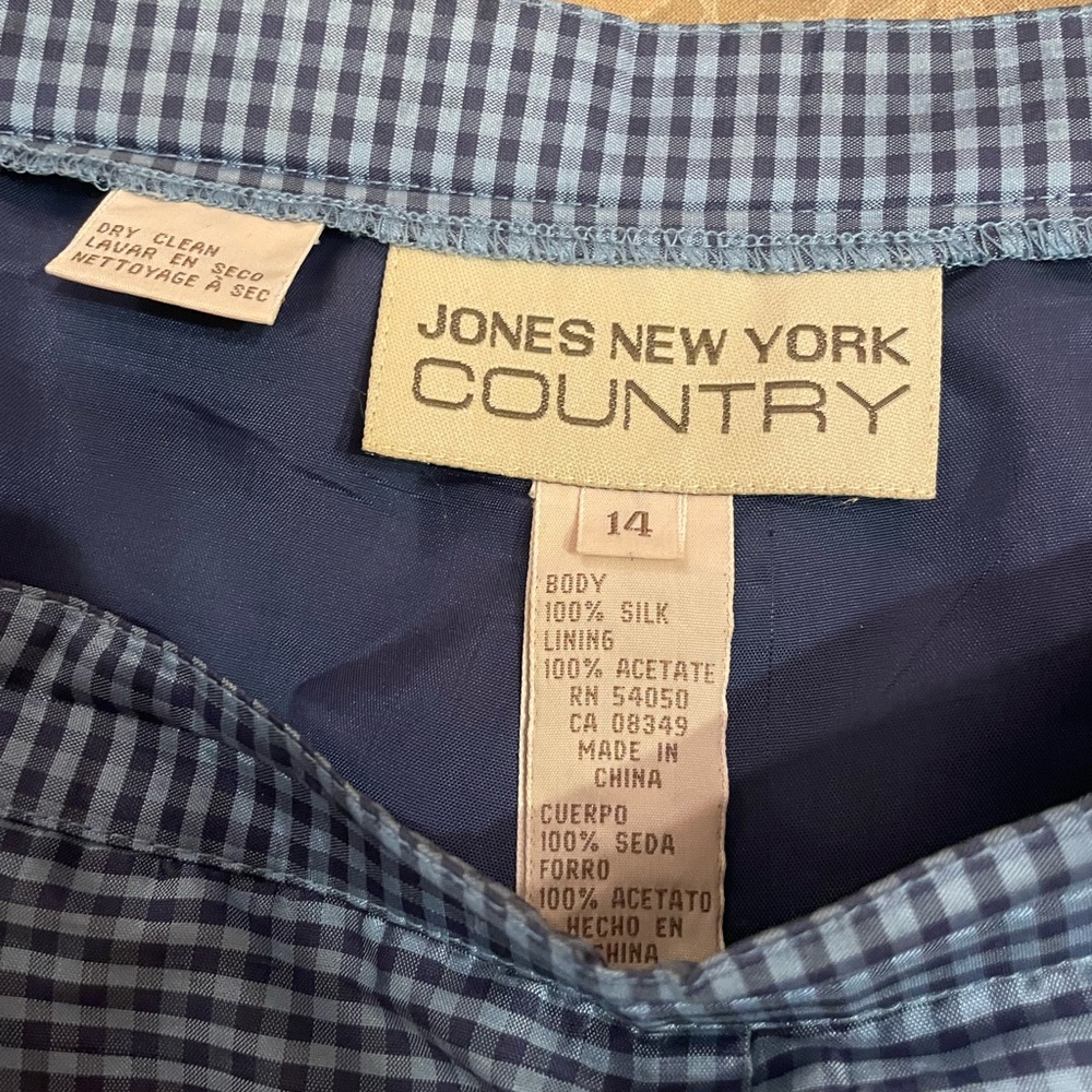 Jones of NY silk pants - size 14 - 2 shades of blue gingham - classic style EUC!